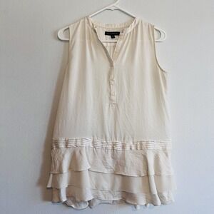 Banana Republic Blouse Womens XS White Sleeveless Henley Tiered Ruffle Tunic Top